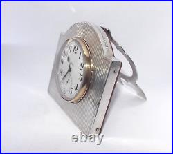 Antique Swiss Sterling Silver Mounted Desk Clock, Bedside Clock, Sheffield 1926