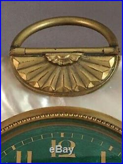Antique Turler Chevron Eight Day Boudoir Clock / Emerald Green / Mother Of Pearl