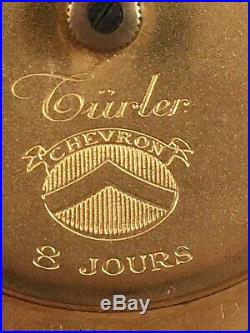 Antique Turler Chevron Eight Day Boudoir Clock / Emerald Green / Mother Of Pearl