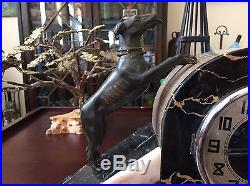 Antique Vintage Bronze & Marble Whippet Dogs Art Deco Clock