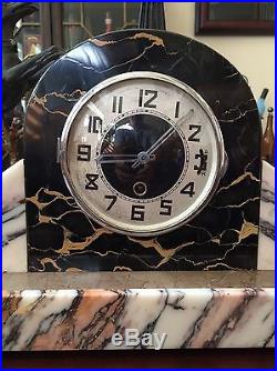 Antique Vintage Bronze & Marble Whippet Dogs Art Deco Clock