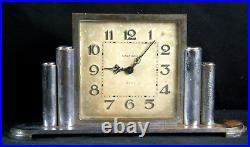 Antique Waltham 8 Day Clock Wind Up Art Deco Chrome Pillar Desk Shelf For Repair
