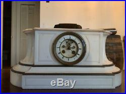 Antique Waterbury White Onyx Marble Mantel Clock Bronze Victorian See VIDEO