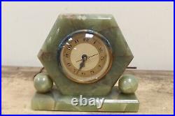 Antique Whitehall Hammond Art Deco Green Onyx Wind Up Clock