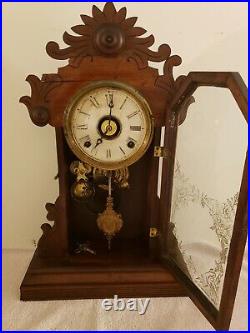 Antique Working 1870's E. N. WELCH Victorian Walnut Parlor Mantel Clock with Alarm