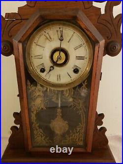Antique Working 1870's E. N. WELCH Victorian Walnut Parlor Mantel Clock with Alarm
