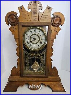 Antique Working 1870's NEW HAVEN Cock Co. Victorian Walnut Parlor Mantel Clock