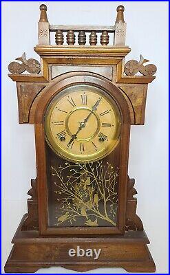 Antique Working 1870's TERRY CLOCK CO. Victorian Walnut Parlor Mantel Clock RARE