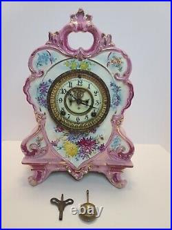 Antique Working 1882 ANSONIA No. 504 Royal Bonn Victorian Porcelain Mantel Clock