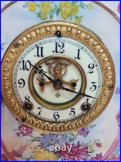 Antique Working 1882 ANSONIA No. 504 Royal Bonn Victorian Porcelain Mantel Clock