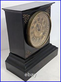 Antique Working 1882 ANSONIA Victorian Fancy Dial Black Iron Mantel Shelf Clock