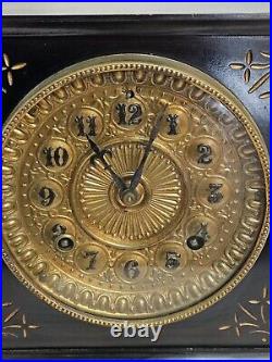 Antique Working 1882 ANSONIA Victorian Fancy Dial Black Iron Mantel Shelf Clock