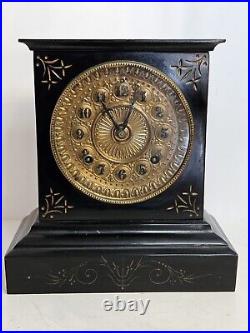 Antique Working 1882 ANSONIA Victorian Fancy Dial Black Iron Mantel Shelf Clock