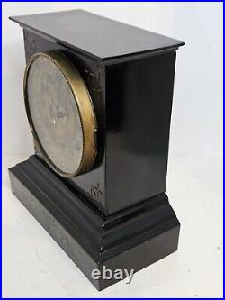 Antique Working 1882 ANSONIA Victorian Fancy Dial Black Iron Mantel Shelf Clock