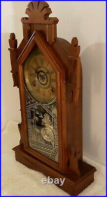 Antique Working 1883 ANSONIA America Victorian Walnut Parlor Mantel Clock