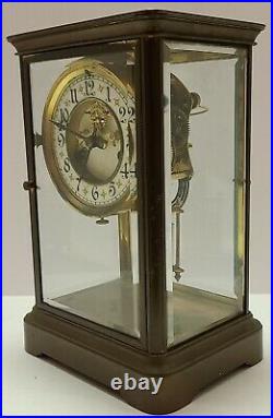 Antique Working 1898 WATERBURY Brass Open Escapement Crystal Regulator Clock