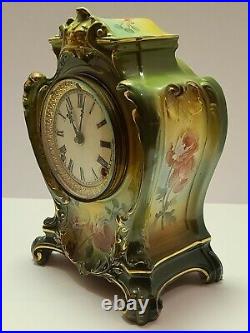Antique Working 1904 ANSONIA La Plaine Royal Bonn Porcelain Ceramic Mantel Clock