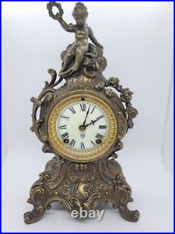Antique Working 1905 ANSONIA'Cygnet' Ornate Figural'Angel Cherub' Mantel Clock
