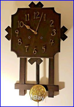 Antique Working 1907 Gilbert Clock Co. Mission Oak Art Deco Regulator Wall Clock