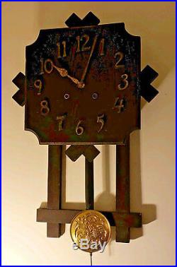 Antique Working 1907 Gilbert Clock Co. Mission Oak Art Deco Regulator Wall Clock