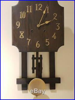Antique Working 1910 National Clock Co Mission Oak Art Deco Regulator Wall Clock