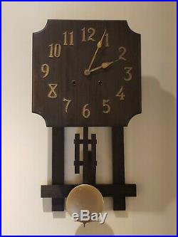 Antique Working 1910 National Clock Co Mission Oak Art Deco Regulator Wall Clock