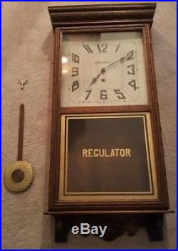 Antique Working 1910 SESSIONS Art Deco General Store Oak Regulator Wall Clock