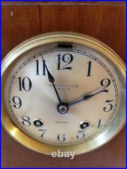 Antique Working 1915 CHELSEA 8 Day Time & Strike Mahogany Mantel Shelf Clock