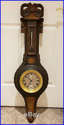 Antique Working 1920 WALTHAM Art Deco Banjo Regulator Wall Clock & Thermometer