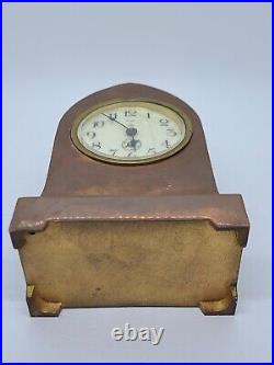 Antique Working 1920's ANSONIA 8 Day Brass Gothic Tombstone Mantel Shelf Clock