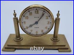Antique Working 1920's ELGIN Brass 8 Day Mechanical Wind-Up Art Deco Desk Clock