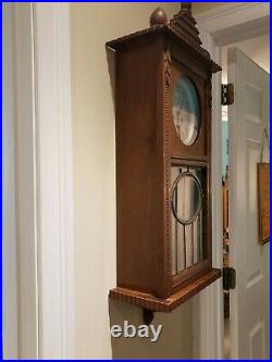 Antique Working 1920's German Oak Art Deco Regulator Wall Clock Germany