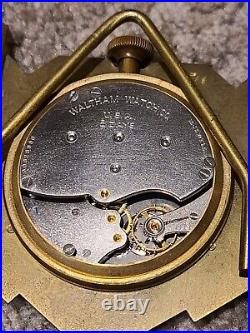 Antique Working 1920's WALTHAM Brass 8 Day 15 Jewel Gothic Art Deco Desk Clock