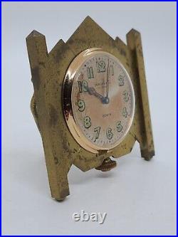 Antique Working 1920's WALTHAM Brass 8 Day 15 Jewel Gothic Art Deco Desk Clock
