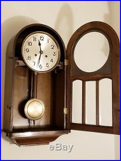 Antique Working 1920s Mauthe Art Deco German Walnut Regulator Wall Clock Germany