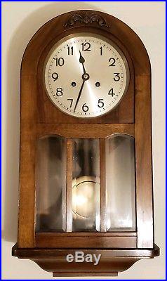 Antique Working 1920s Mauthe Art Deco German Walnut Regulator Wall Clock Germany