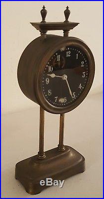 Antique Working 1921 Brass Art Deco Gravity Clock Open Escapement Mantel Clock