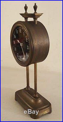 Antique Working 1921 Brass Art Deco Gravity Clock Open Escapement Mantel Clock