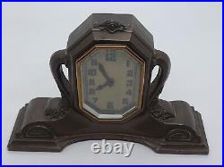 Antique Working 1926 LUX Art Deco Octagon Dial Imperial Bronze Mantel Clock USA