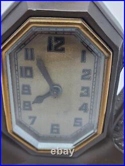 Antique Working 1926 LUX Art Deco Octagon Dial Imperial Bronze Mantel Clock USA