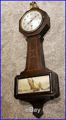 Antique Working 1929 SESSIONS Cape Cod Banjo Art Deco Regulator Wall Clock
