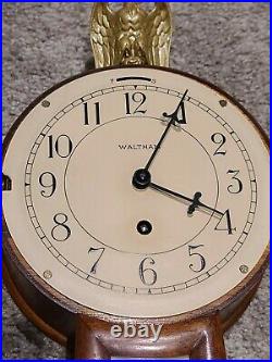 Antique Working 1930 WALTHAM Clock Co. 8 Day Mahogany Banjo Regulator Wall Clock