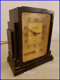 Antique Working 1930's HAMMOND Art Deco SKYSCRAPER Bakelite Calendar Shelf Clock