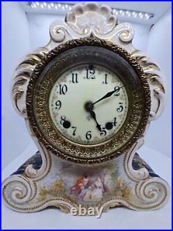 Antique Working 19th C. ANSONIA Victorian Porcelain Electric Mantel Shelf Clock