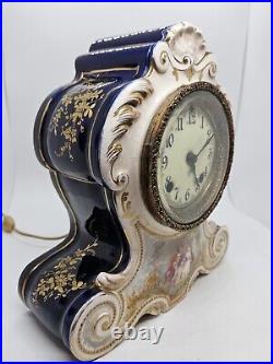 Antique Working 19th C. ANSONIA Victorian Porcelain Electric Mantel Shelf Clock