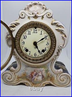 Antique Working 19th C. ANSONIA Victorian Porcelain Electric Mantel Shelf Clock