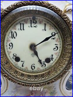 Antique Working 19th C. ANSONIA Victorian Porcelain Electric Mantel Shelf Clock