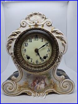 Antique Working 19th C. ANSONIA Victorian Porcelain Electric Mantel Shelf Clock