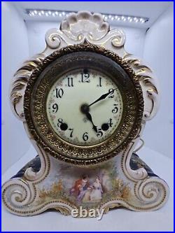 Antique Working 19th C. ANSONIA Victorian Porcelain Electric Mantel Shelf Clock