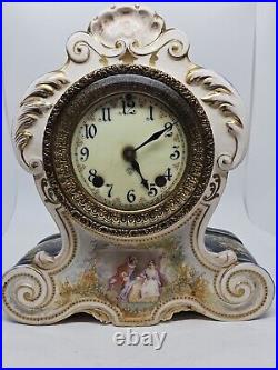 Antique Working 19th C. ANSONIA Victorian Porcelain Electric Mantel Shelf Clock